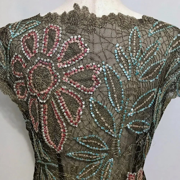 Layering Mesh Embroidered and Sequins Blouse Women M - Picture 7 of 10